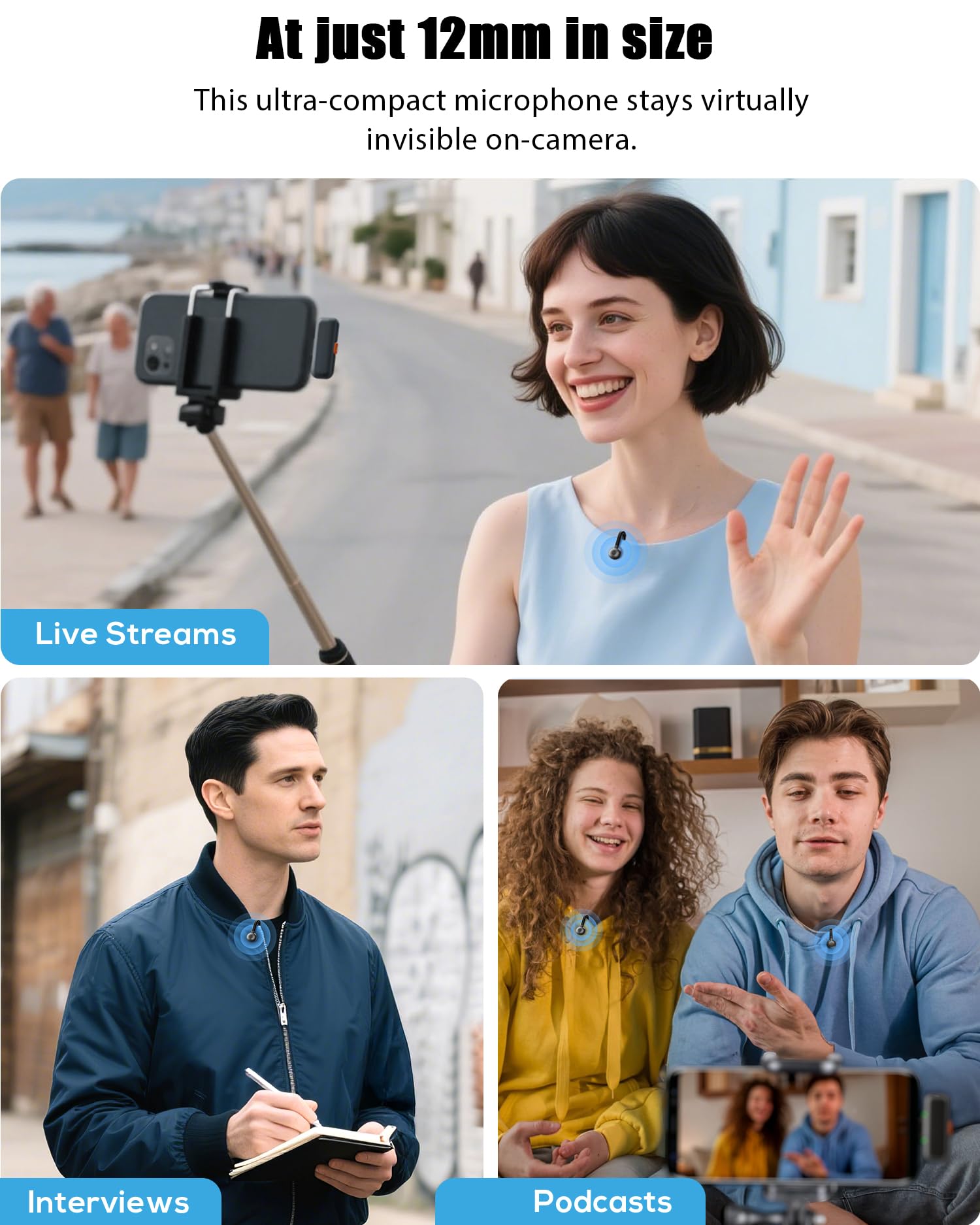 Wireless Lavalier Microphone for iPhone, iPad, Android - USB-C Plug Noise Cancelling Lapel Mini Mic with Charging Case, 30H Battery - Compact Clip-on Mic for YouTube, TikTok, Podcast, Video Recording