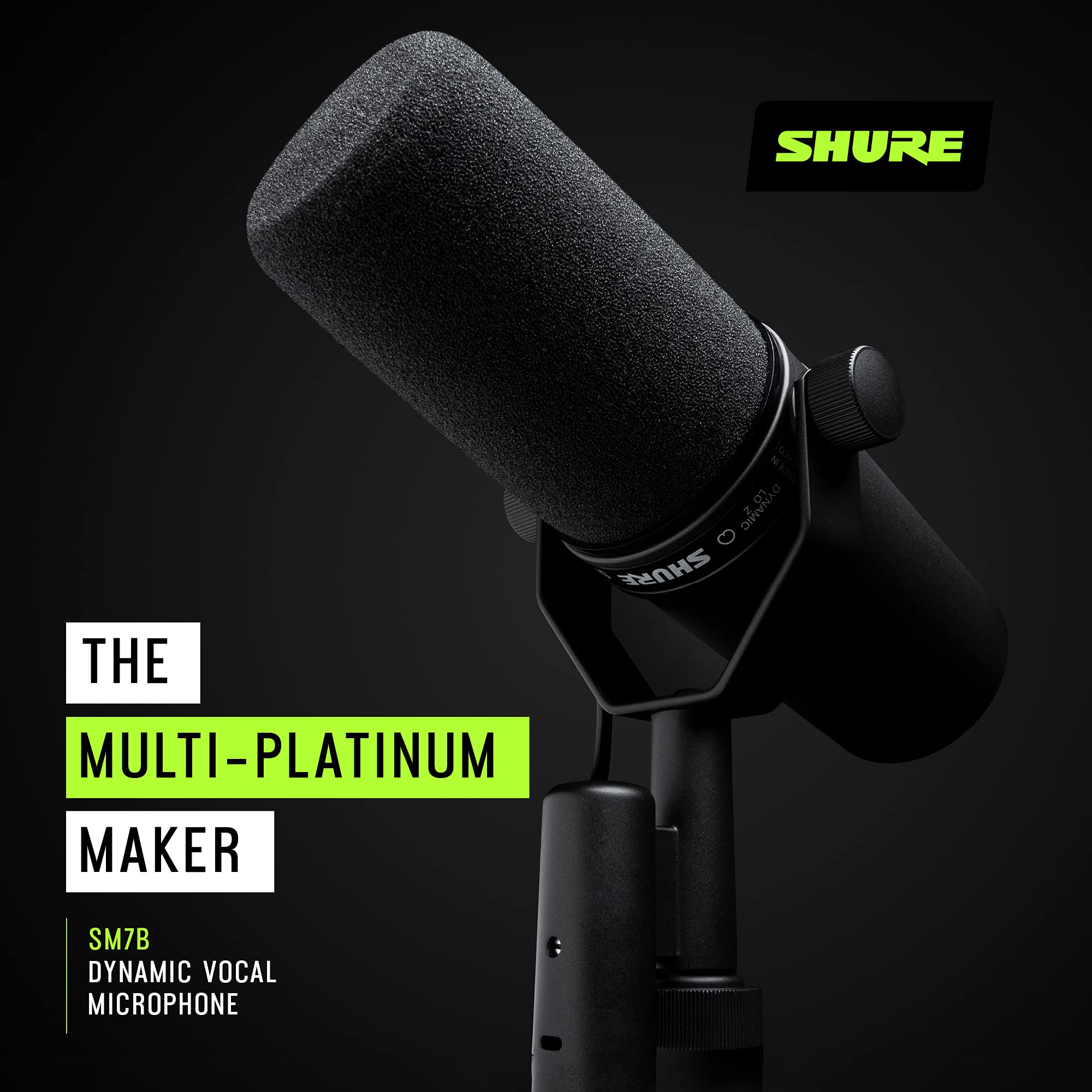 Shure SM7B Vocal Dynamic Microphone – XLR Studio Mic for Podcasting, Recording, Broadcasting, Streaming & Gaming – Smooth, Warm Sound, Rugged Build, Detachable Windscreen, Wide Frequency Range, Black