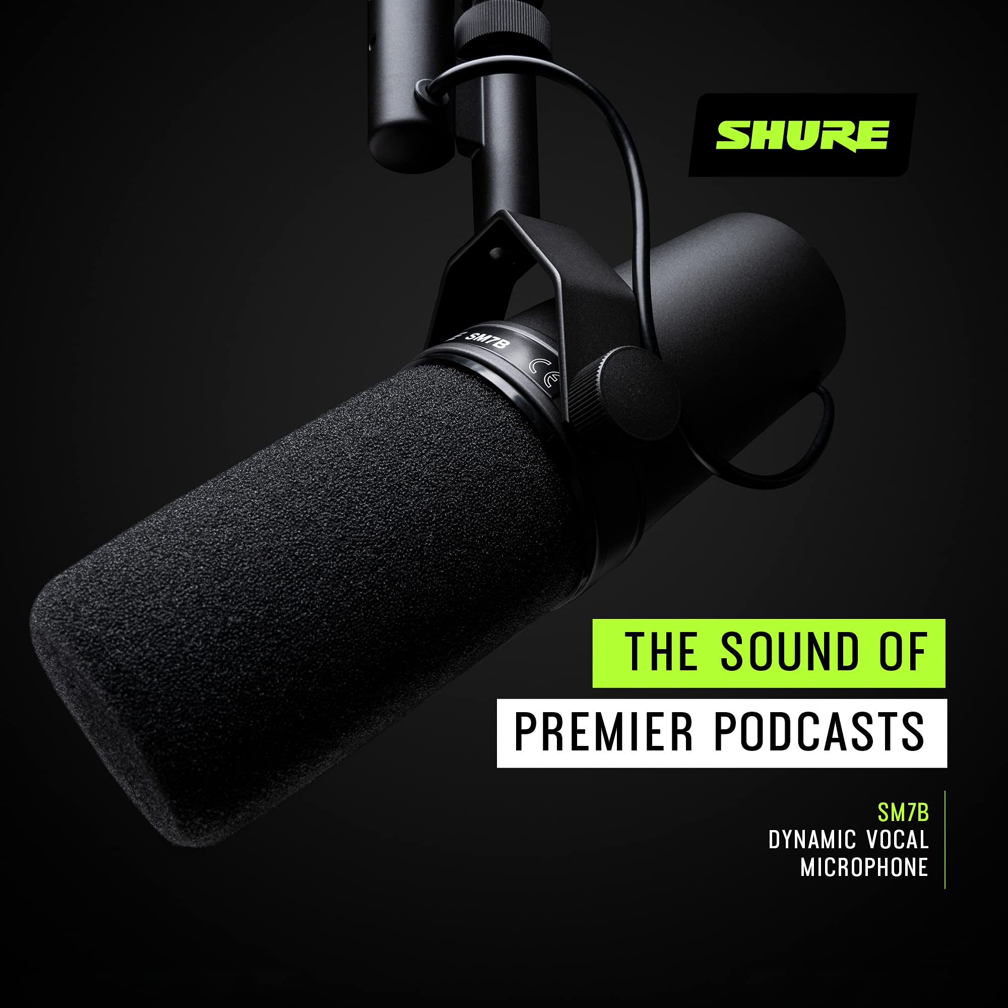 Shure SM7B Vocal Dynamic Microphone – XLR Studio Mic for Podcasting, Recording, Broadcasting, Streaming & Gaming – Smooth, Warm Sound, Rugged Build, Detachable Windscreen, Wide Frequency Range, Black