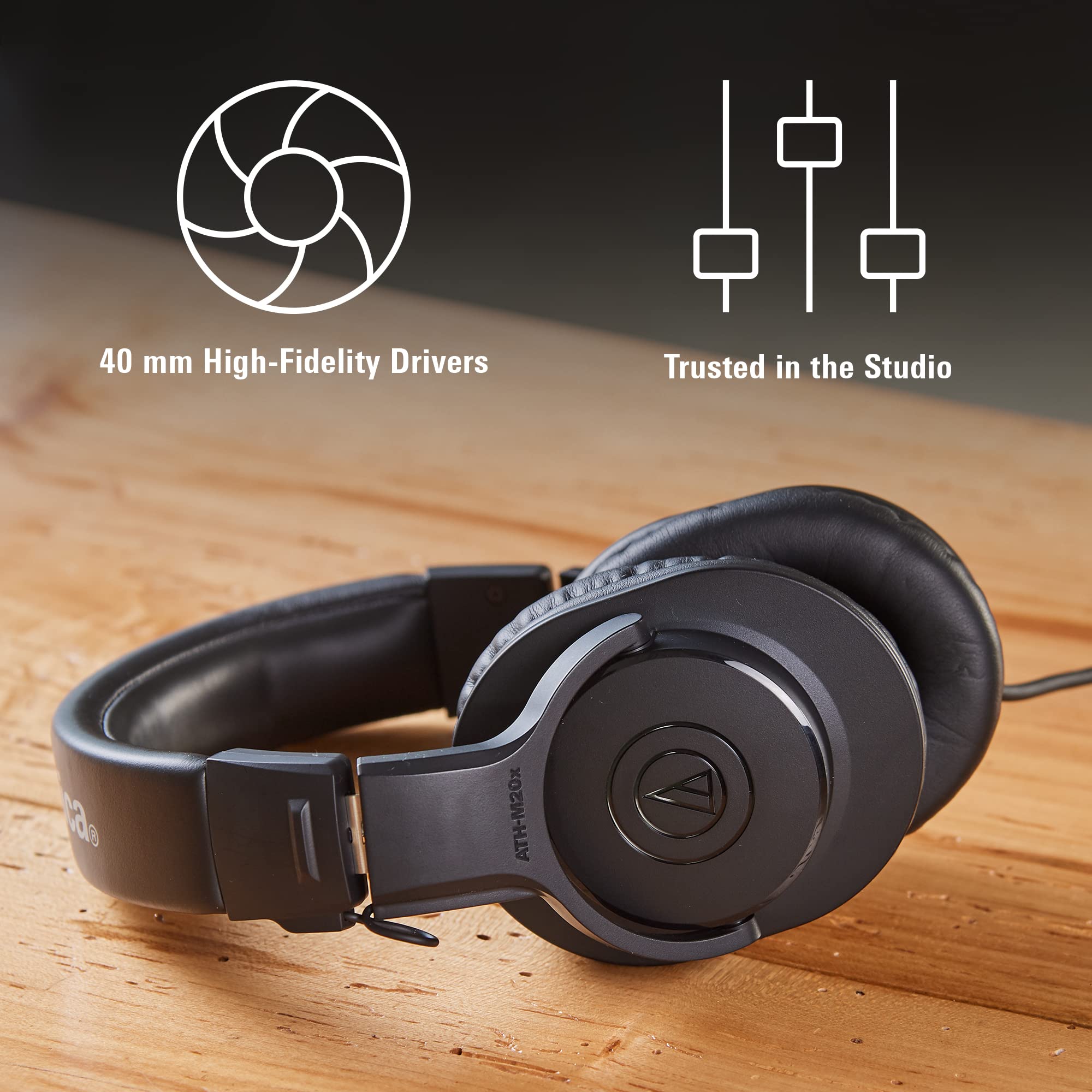 Audio-Technica ATH-M20x Professional Studio Monitor Headphones, Black (AUD ATHM20X)